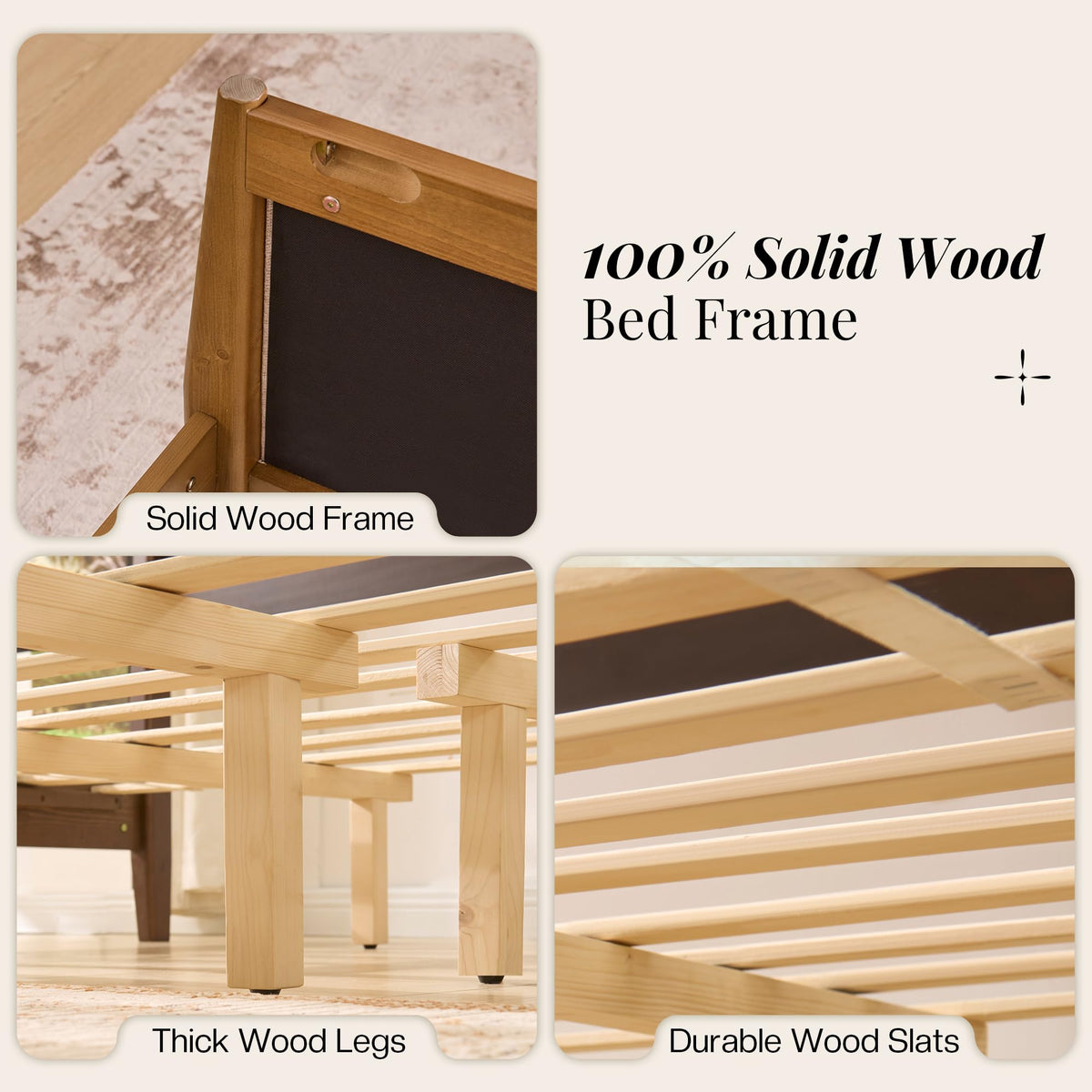 Solid Wood California King Size Bed Frame with Upholstered Headboard & Footboard S4121