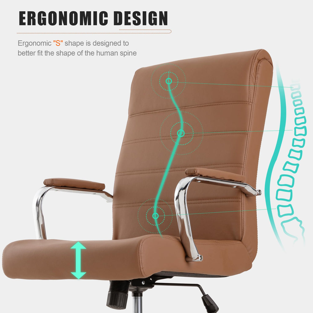 Brown Leather High Back Office Chair with Armrest Y104
