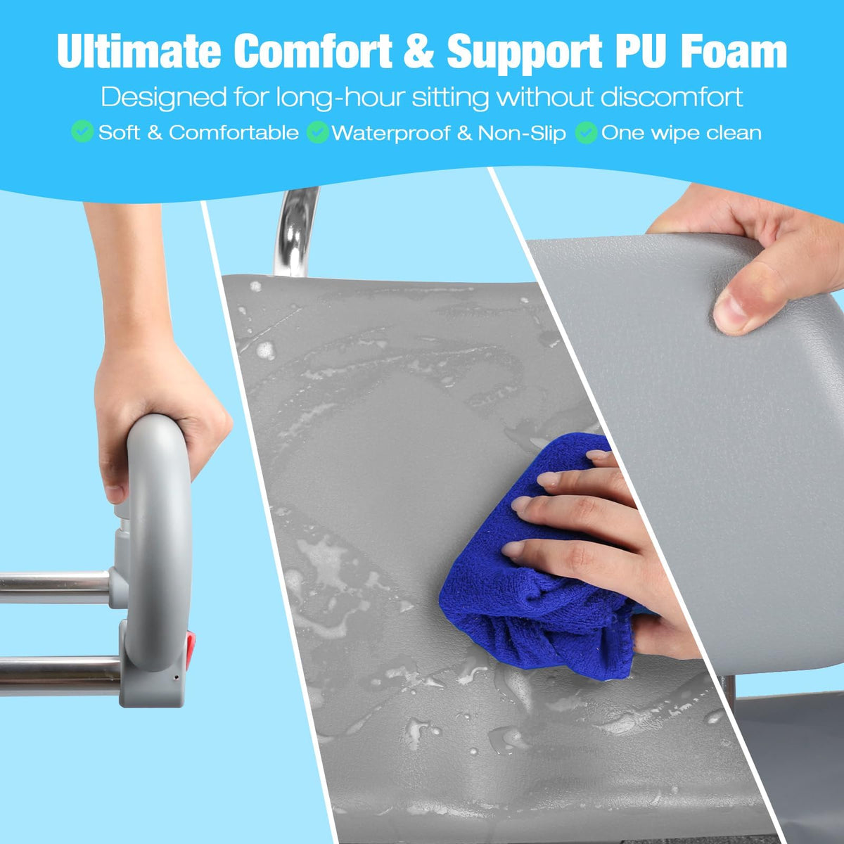 Sliding Shower Chair Tub Transfer Bench with Swivel Seat, 450lbs, Adjustable Height, Gray E381