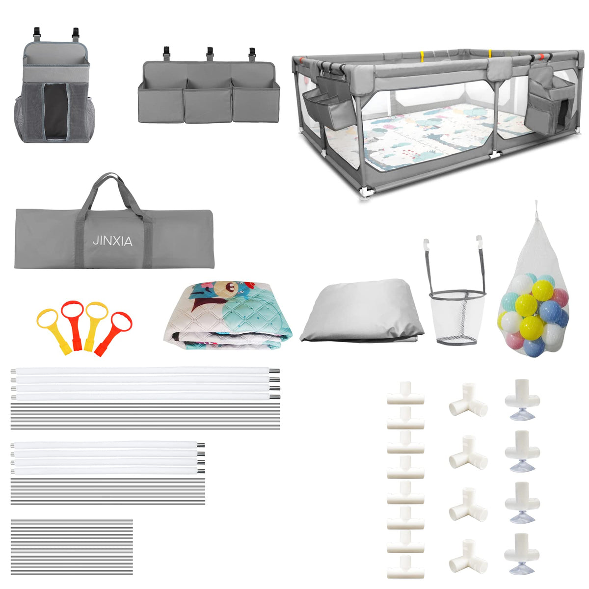 75" x 59" Grey Baby Playpen with Mat M870