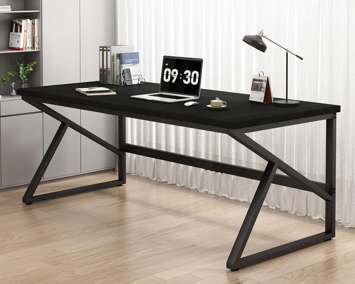 70 Inch Black Metal Wood Computer Desk M384