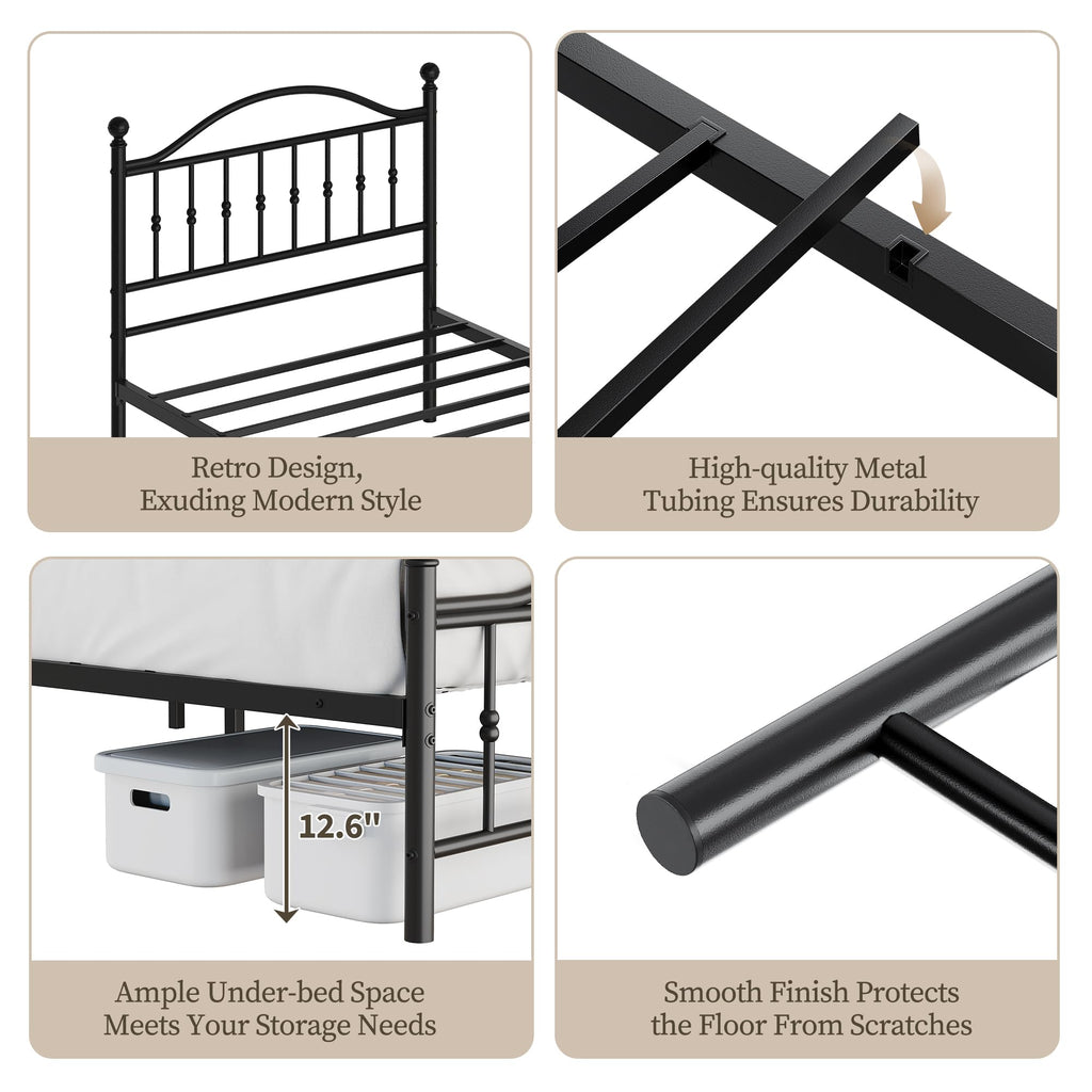 Twin Size Metal Platform Bed Frame with Headboard & Footboard U98041