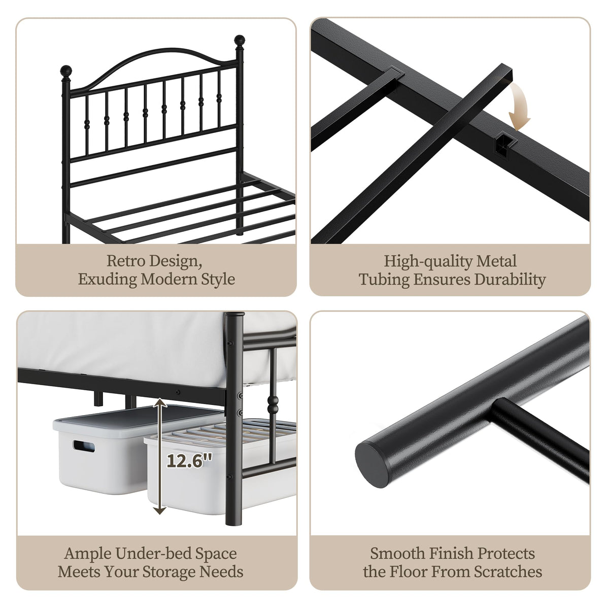 Twin Size Metal Platform Bed Frame with Headboard & Footboard U98041
