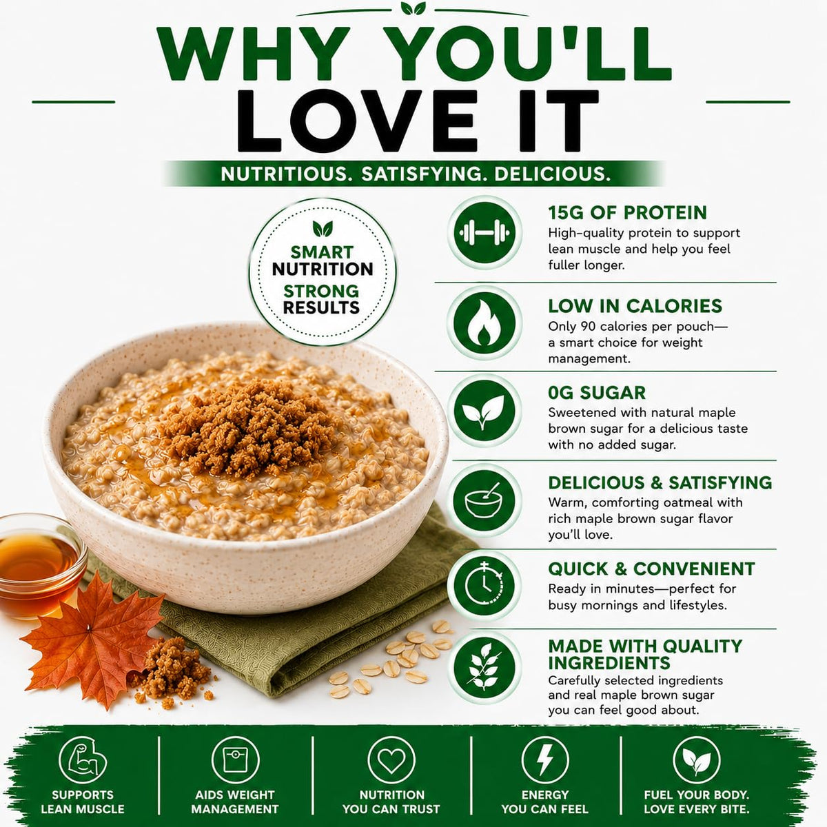 High Protein Instant Oatmeal Mix, 15g Protein, 7 Servings, Maple Brown Sugar F783