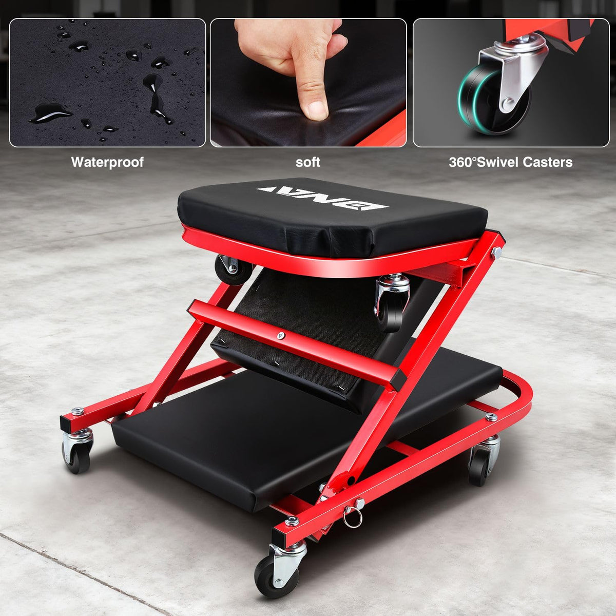 40 Inches 2 IN 1 Rolling Folding Car Creeper/Seat Red I7555
