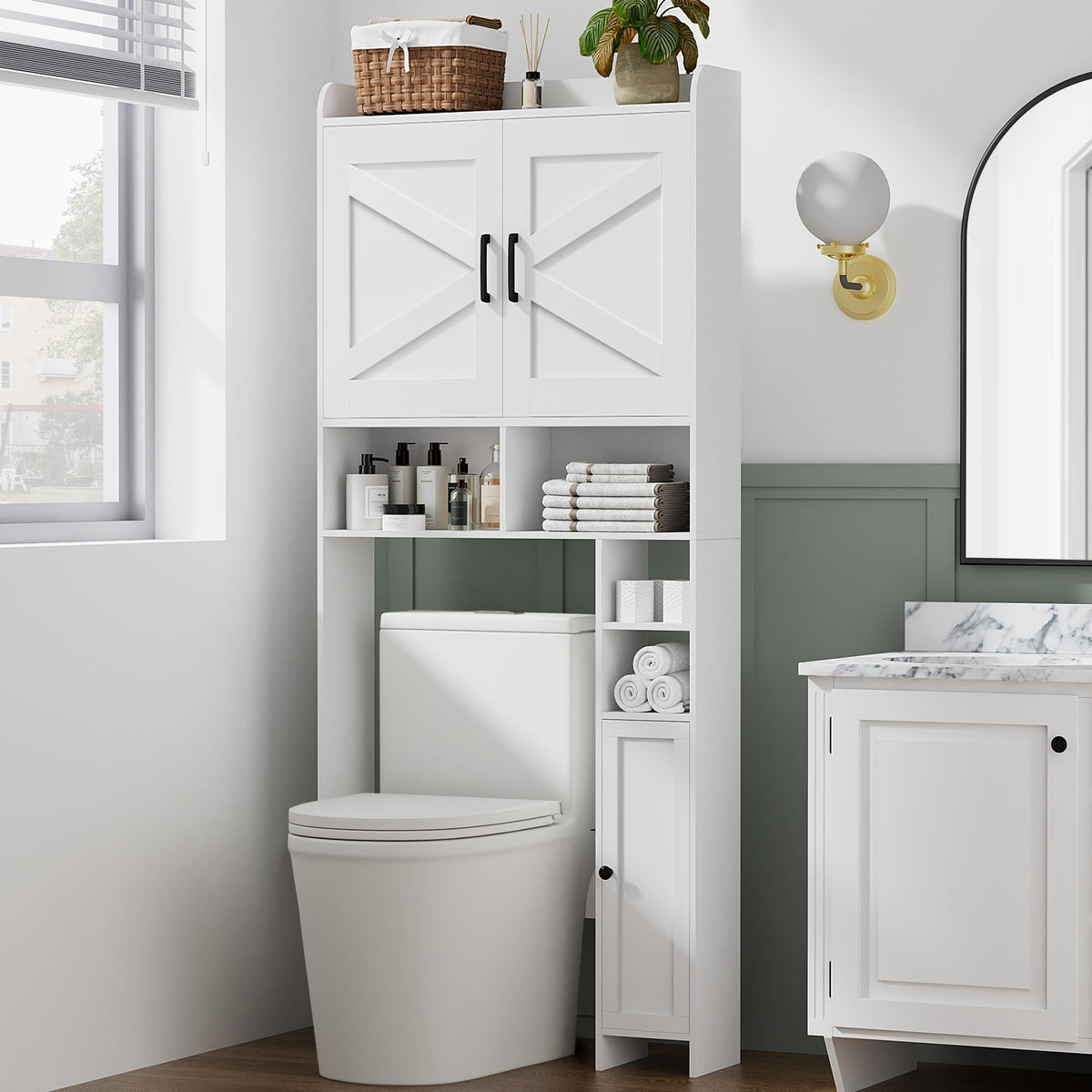 Wooden Over The Toilet Storage Cabinet with Barn Door H529414