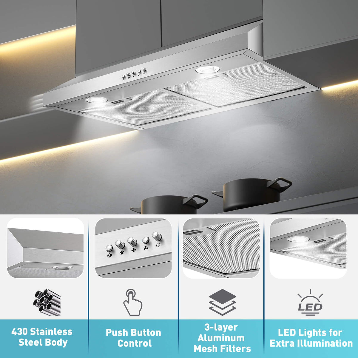 30 inch Stainless Steel Under Cabinet Range Hood J289373