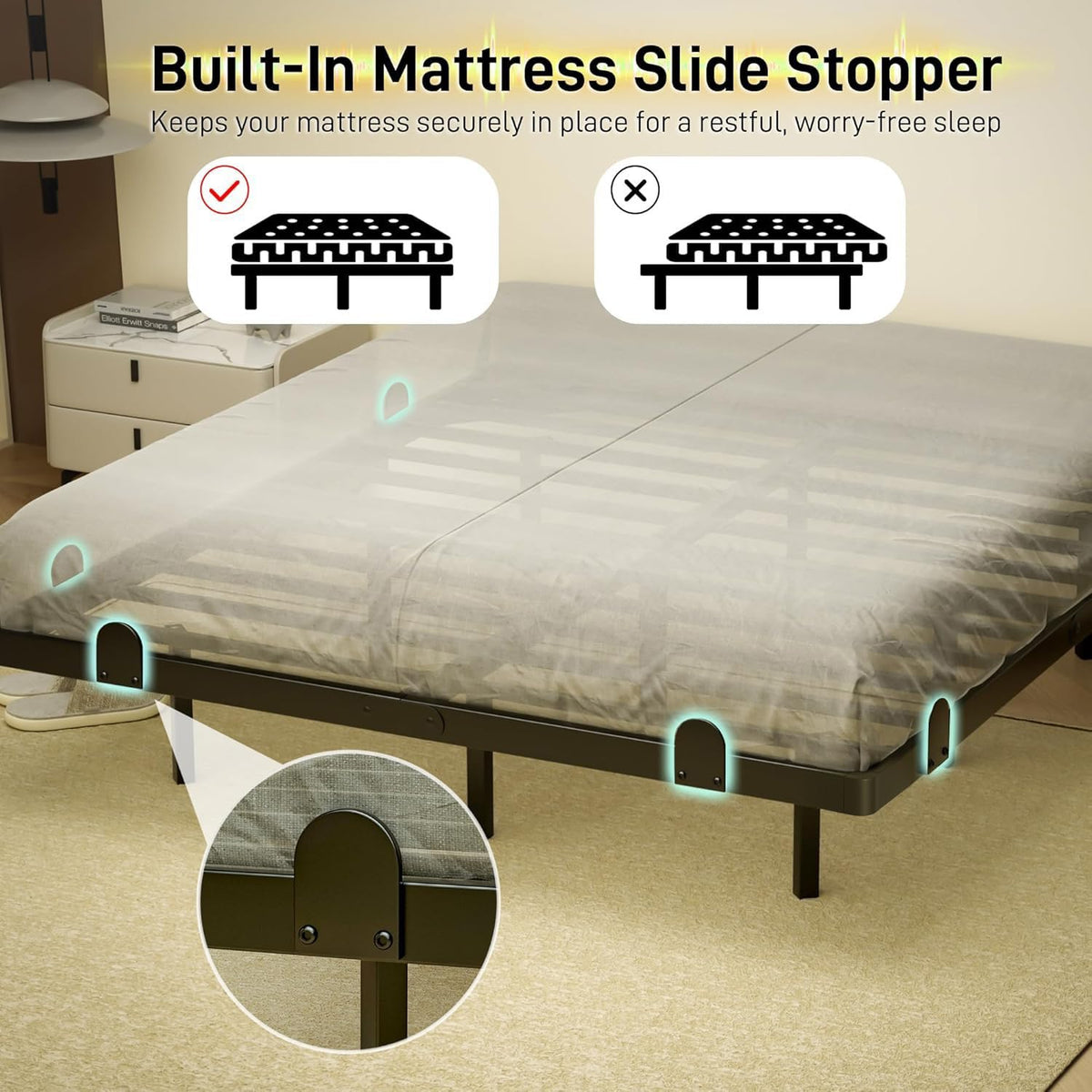 14 Inch Full Bed Frame with LED Lights and Charging Station J449