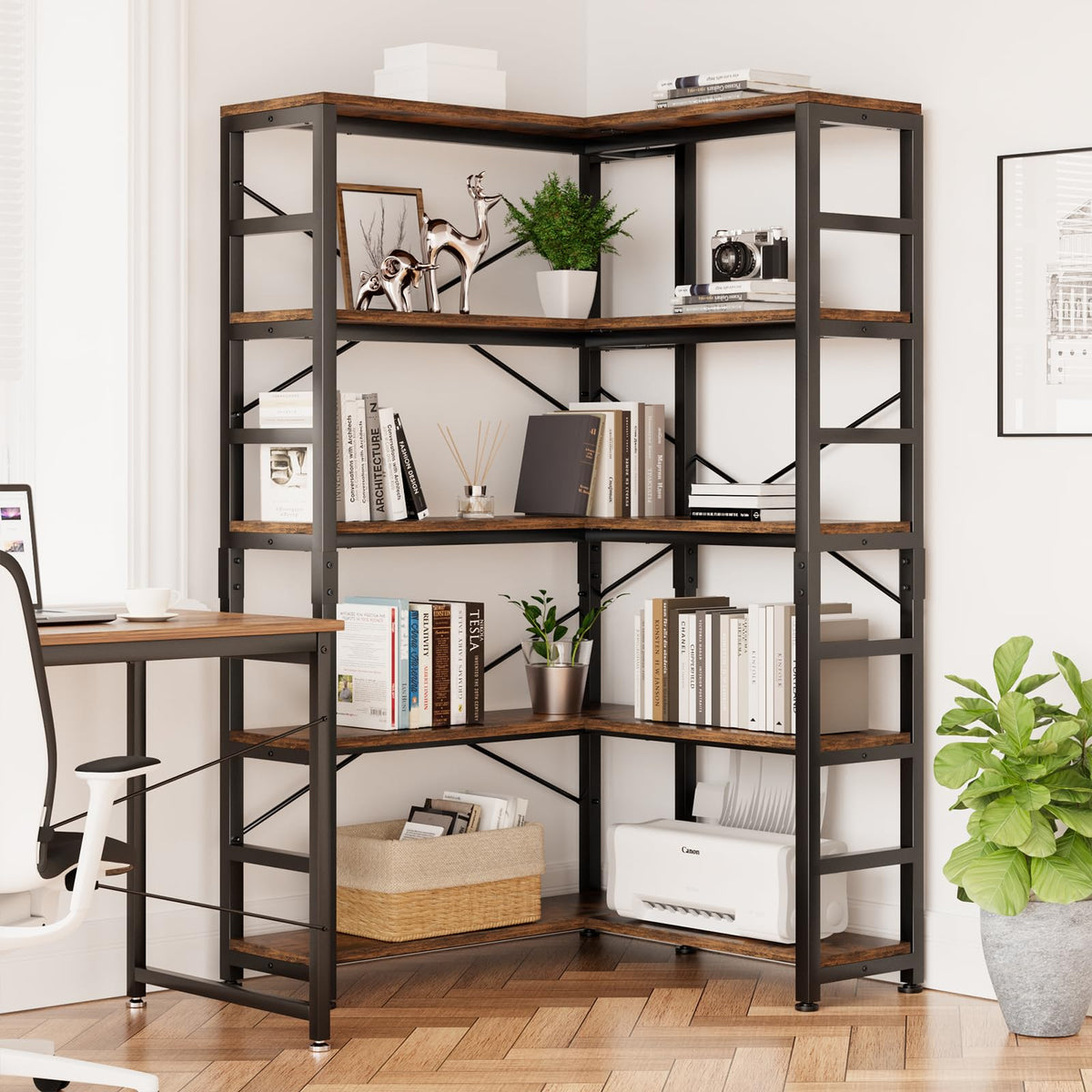 5-Tier L-Shaped Corner Bookshelf A748782