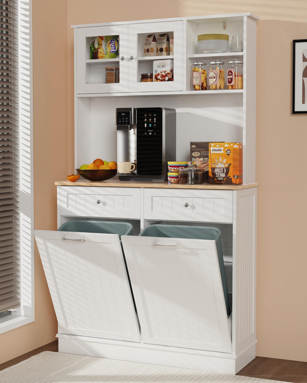 White Tilt Out Trash Can Cabinet Q3469