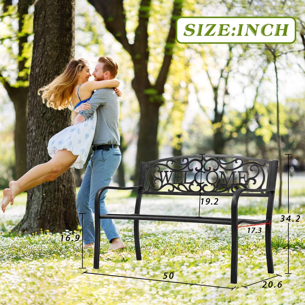 Black Metal Garden Patio Bench with Armrests L453872