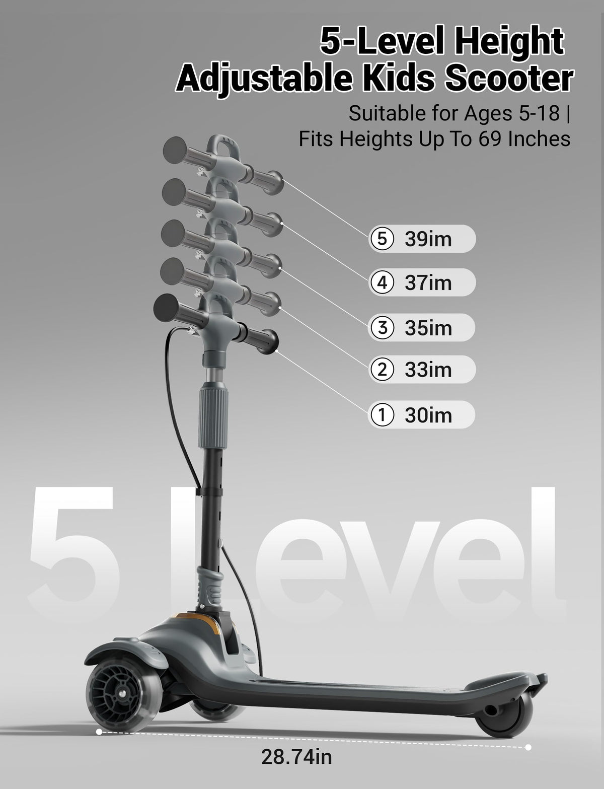 Kids Scooter with Dual Brakes, Music, Lights, Adjustable and Folding B752511