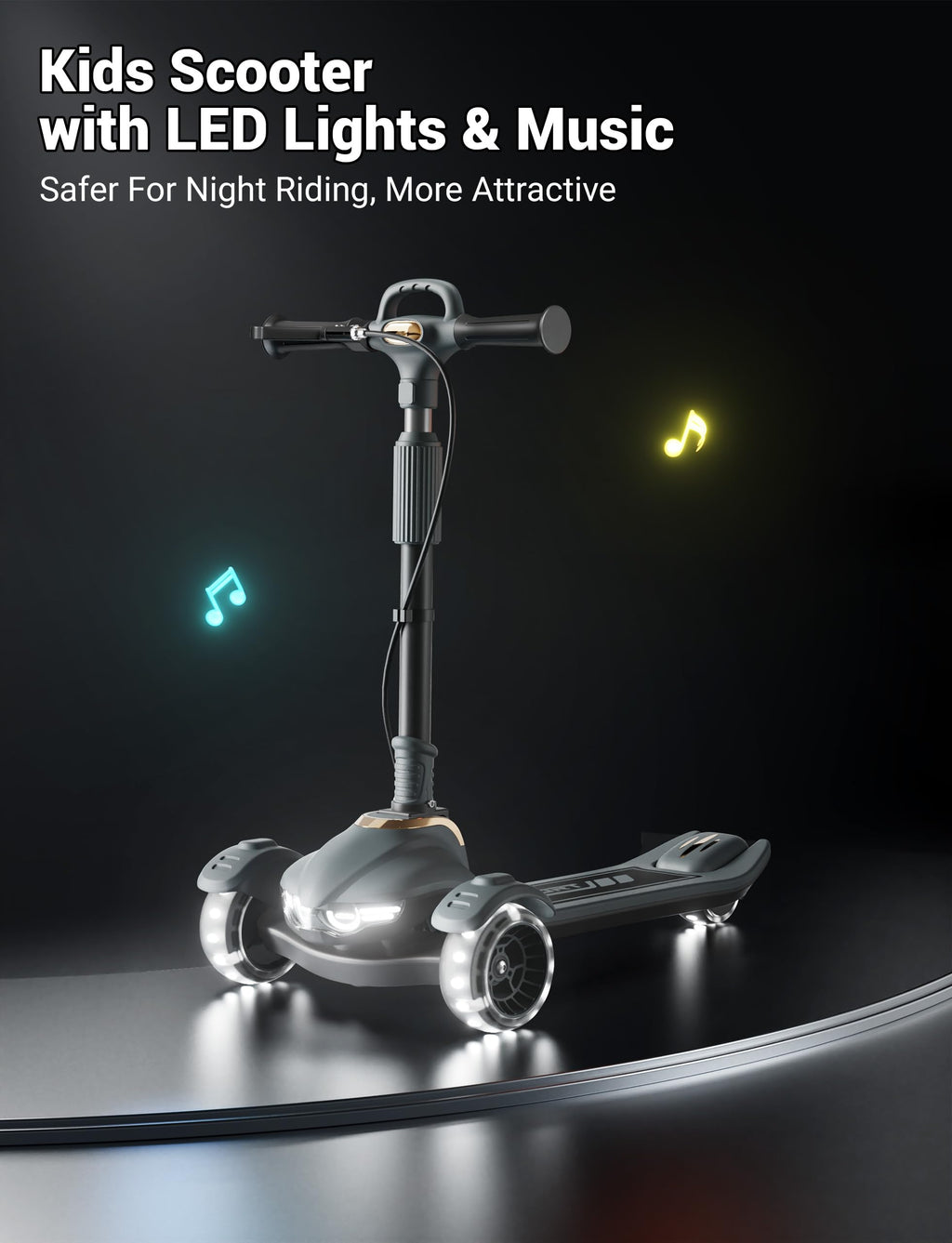 Kids Scooter with Dual Brakes, Music, Lights, Adjustable and Folding B752511