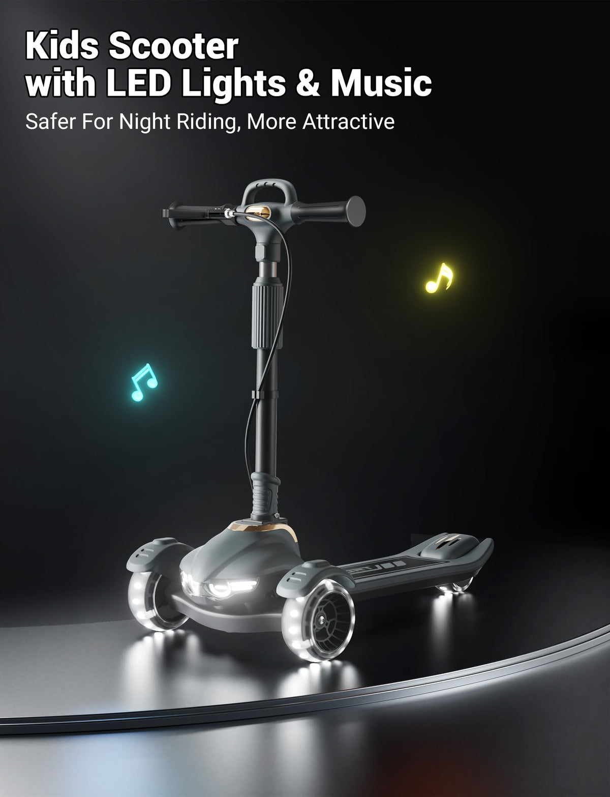 Kids Scooter with Dual Brakes, Music, Lights, Adjustable and Folding B752511