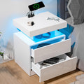 White High Gloss 2 Drawer Nightstand with LED Light E620