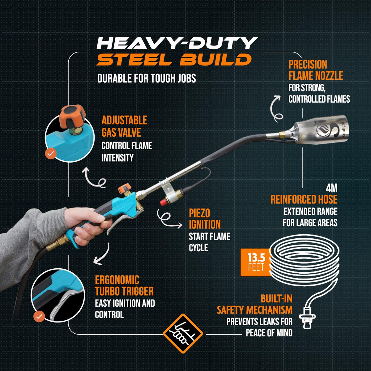 Propane Torch Weed Burner with 13 ft Hose, Adjustable 2,200,000 BTU Self Igniting G883