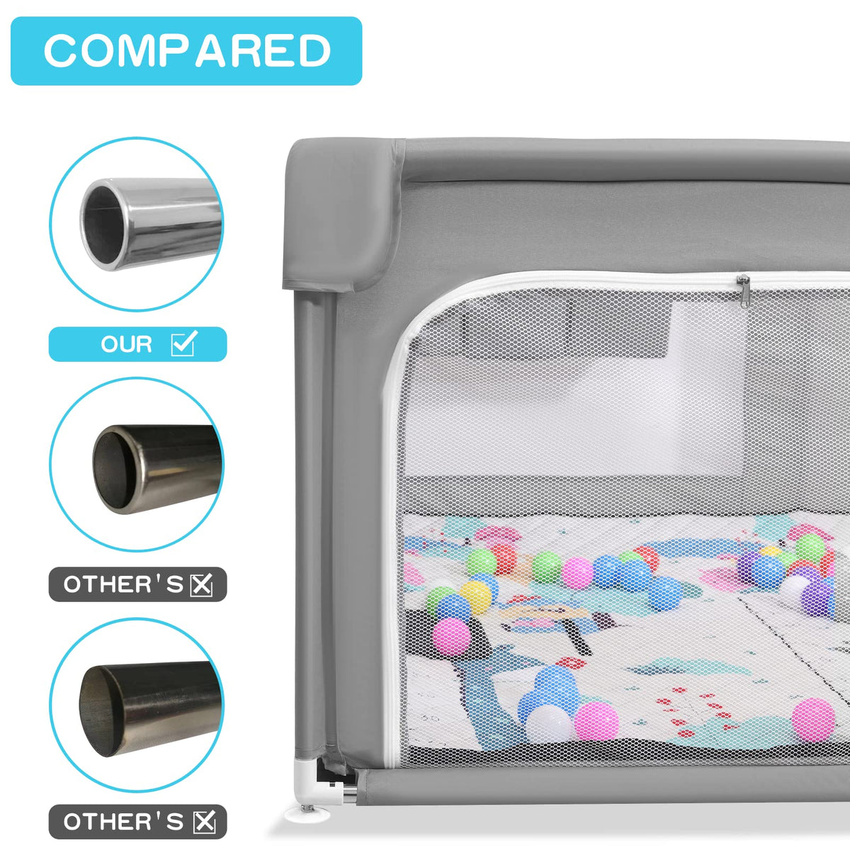75" x 59" Grey Baby Playpen with Mat M870