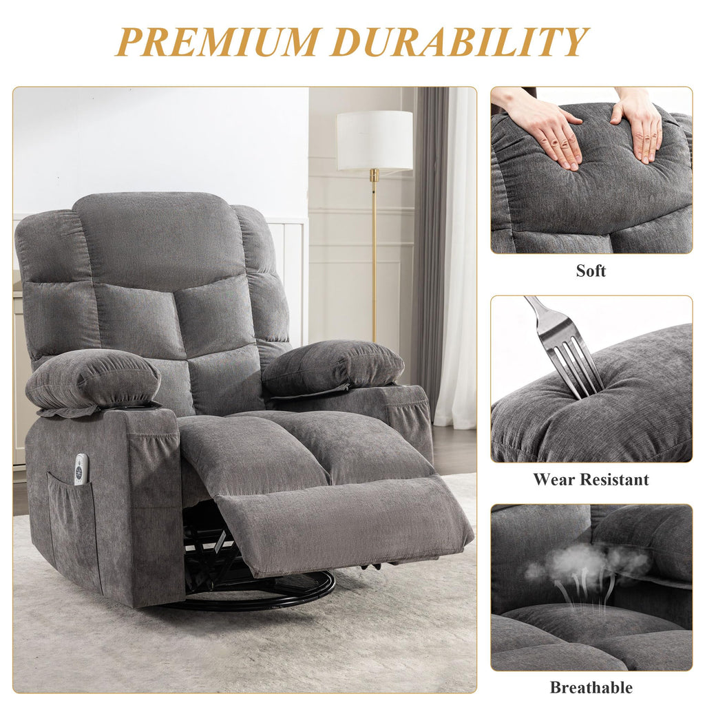 Swivel Rocker Recliner Chair with Massage and Heat B8967