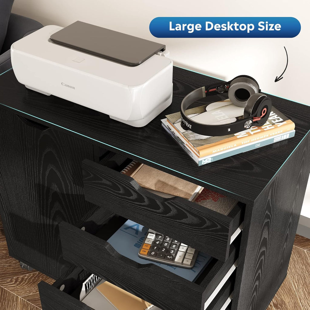 Black 5 Drawer Wood Storage Cabinet with Wheels F108