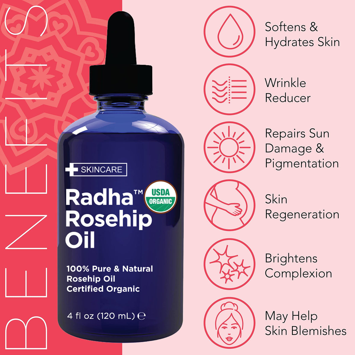 4 oz Organic Rosehip Seed Oil Cold Pressed M91132