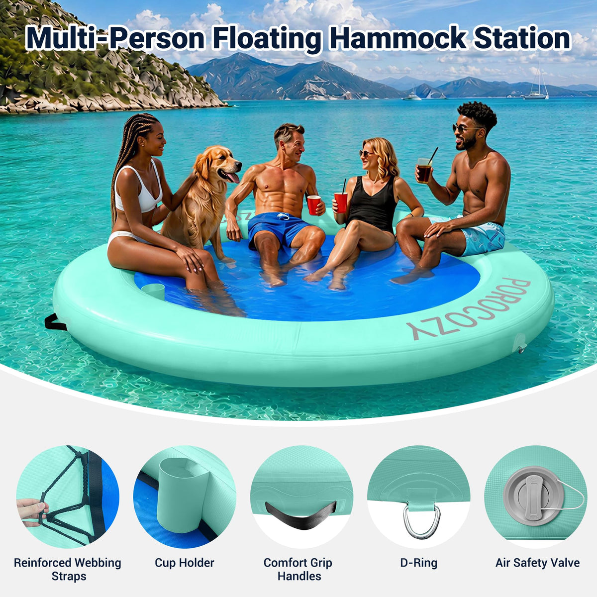 Inflatable Water Hammock with Cup Holders O9083