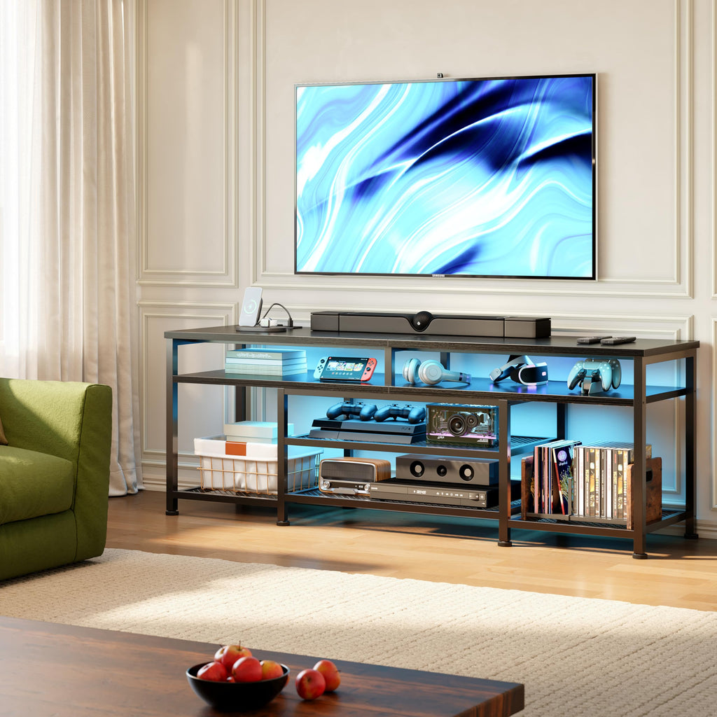 63 Inch TV Stand with Power Outlets & LED Lights, Black X74603