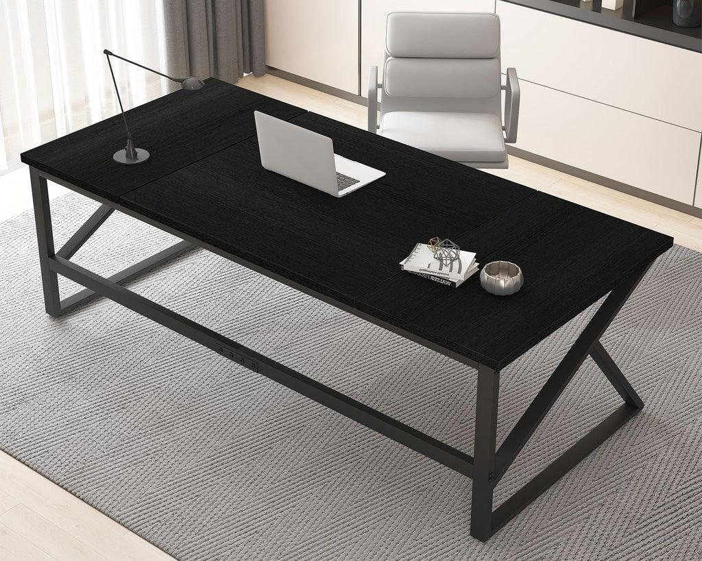 70 Inch Black Metal Wood Computer Desk M384