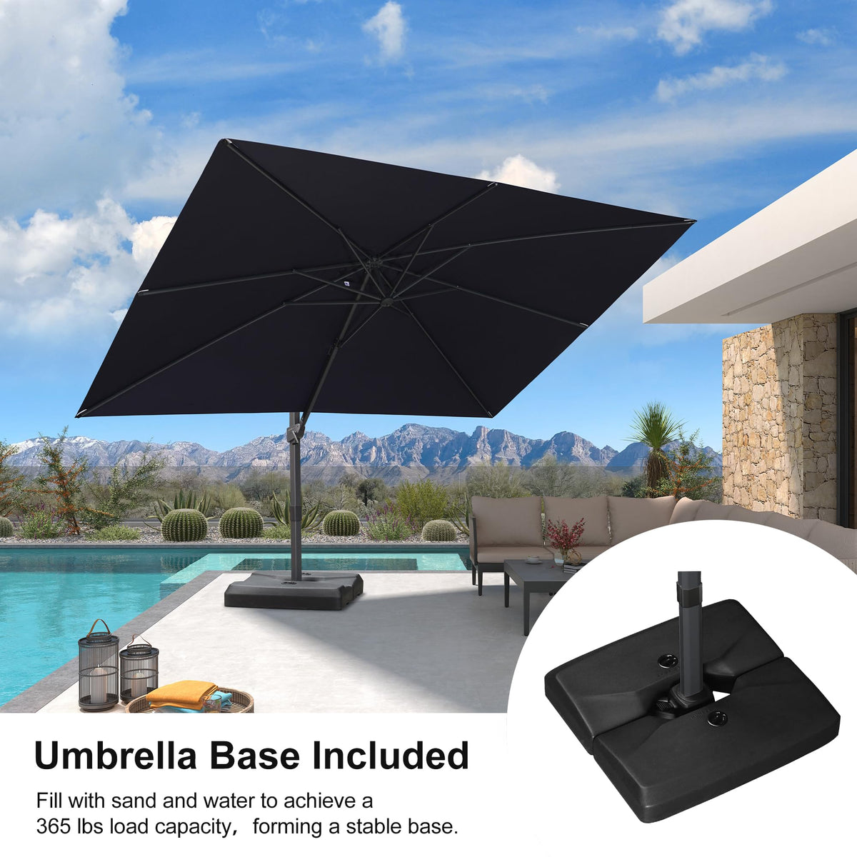 Navy Blue Cantilever Umbrella with Base R374