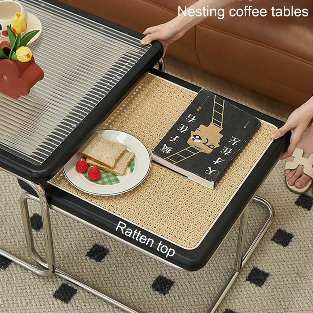 Mid Century Modern Coffee Table Set of 2 Square Metal Base Z989