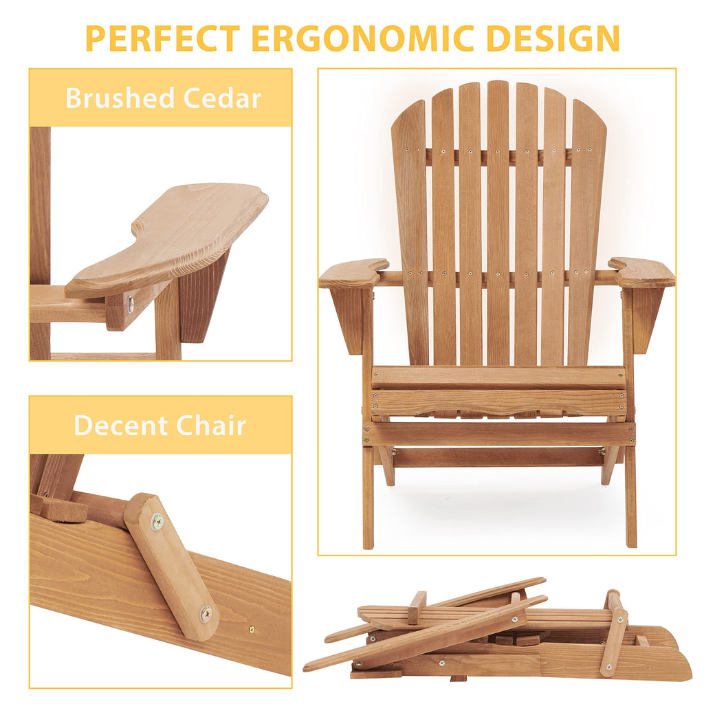 Folding Adirondack Chair Set of 2 Solid Cedar Wood B2078