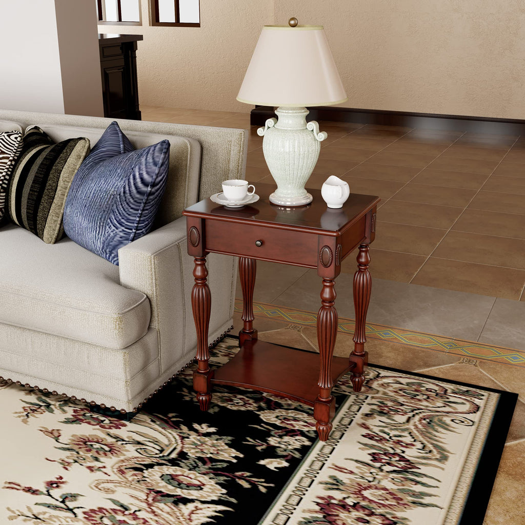 Wood End Table with Drawer and Storage Shelf L4279