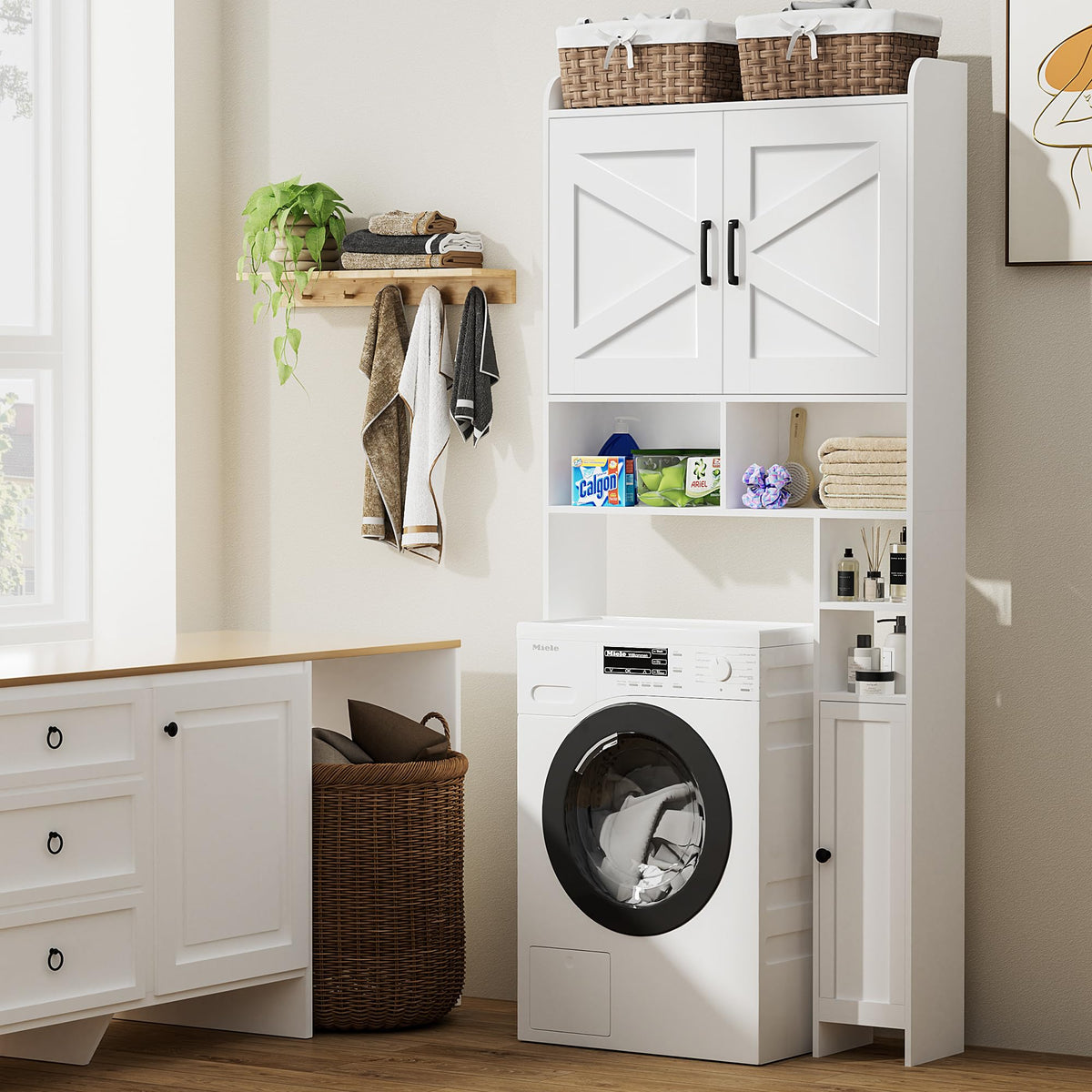Wooden Over The Toilet Storage Cabinet with Barn Door H529414