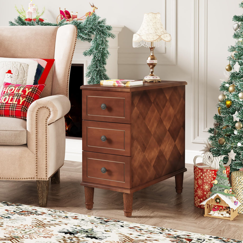 Solid Wood End Table Set of 2 with Drawers D3635