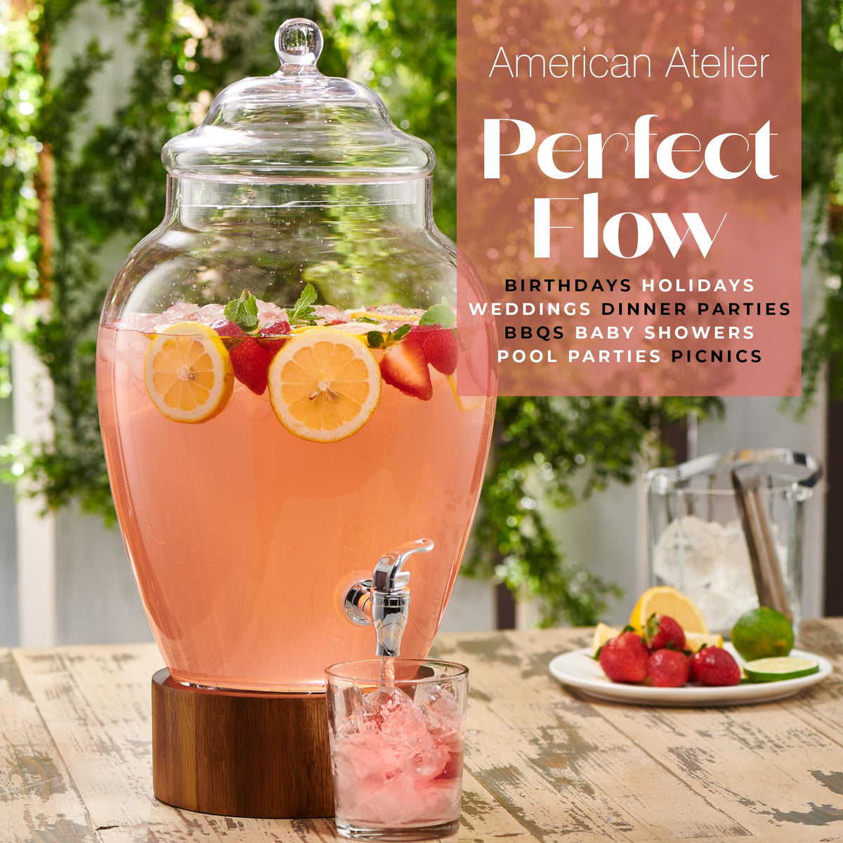 Glass Beverage Dispenser with Wood Base, 3 Gallon Z4403