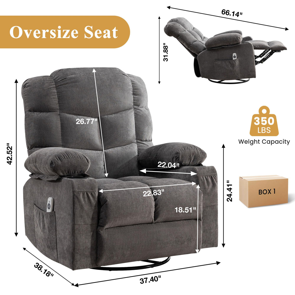 Swivel Rocker Recliner Chair with Massage and Heat B8967