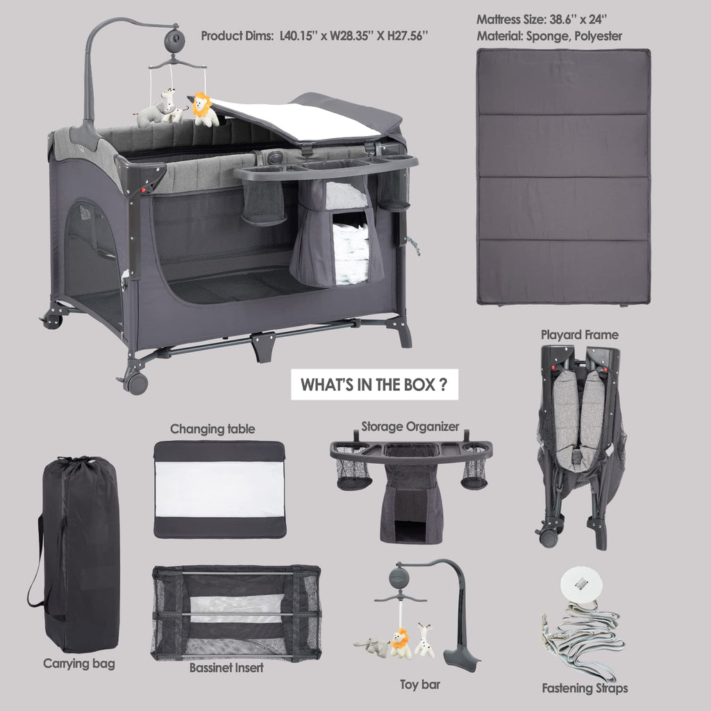 5-in-1 Pack and Play with Bassinet and Changing Table K144