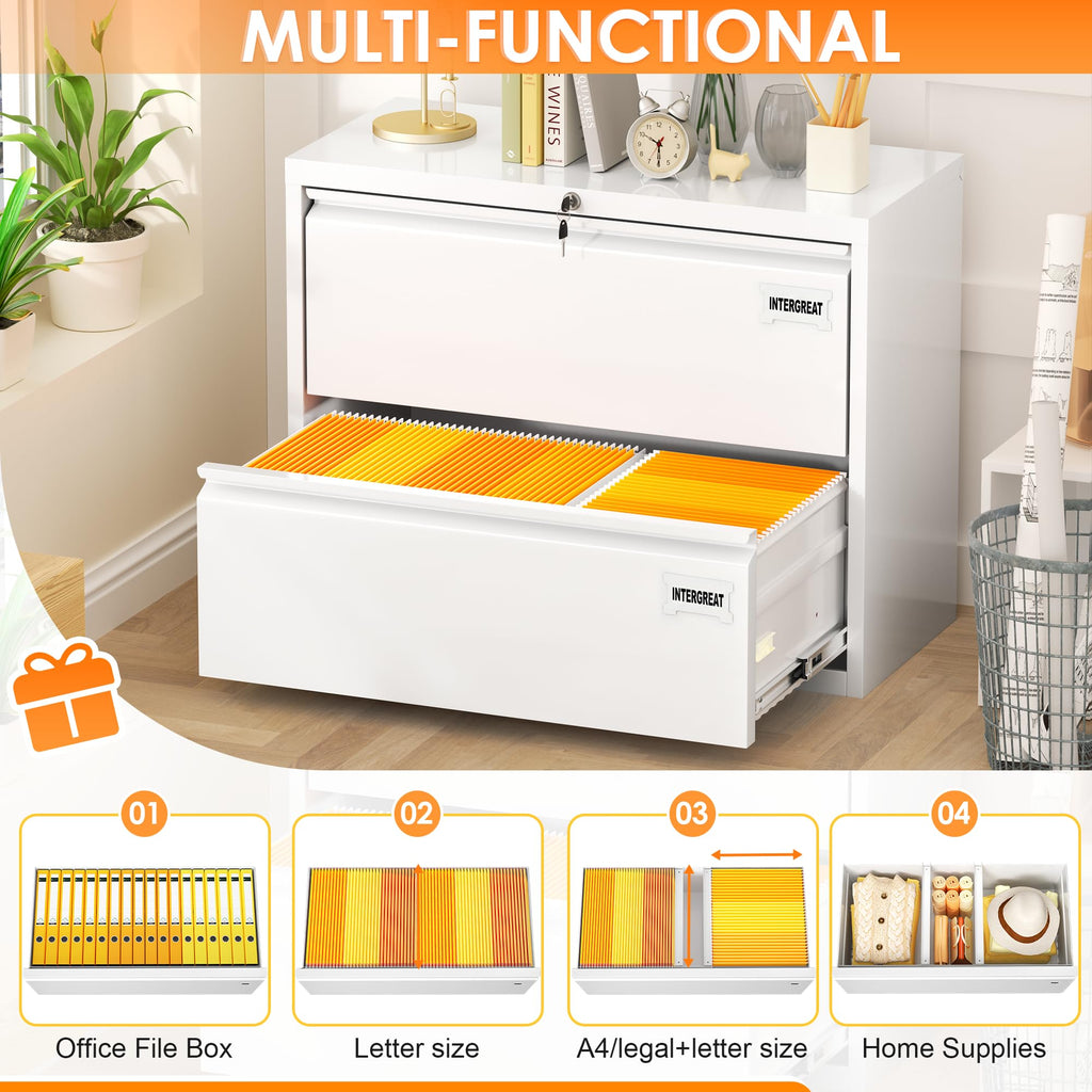 White 2 Drawer Lateral File Cabinet with Lock X26389