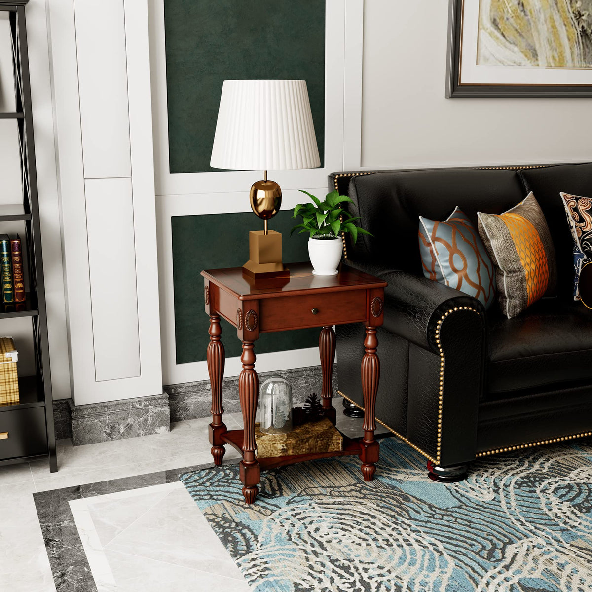 Wood End Table with Drawer and Storage Shelf L4279