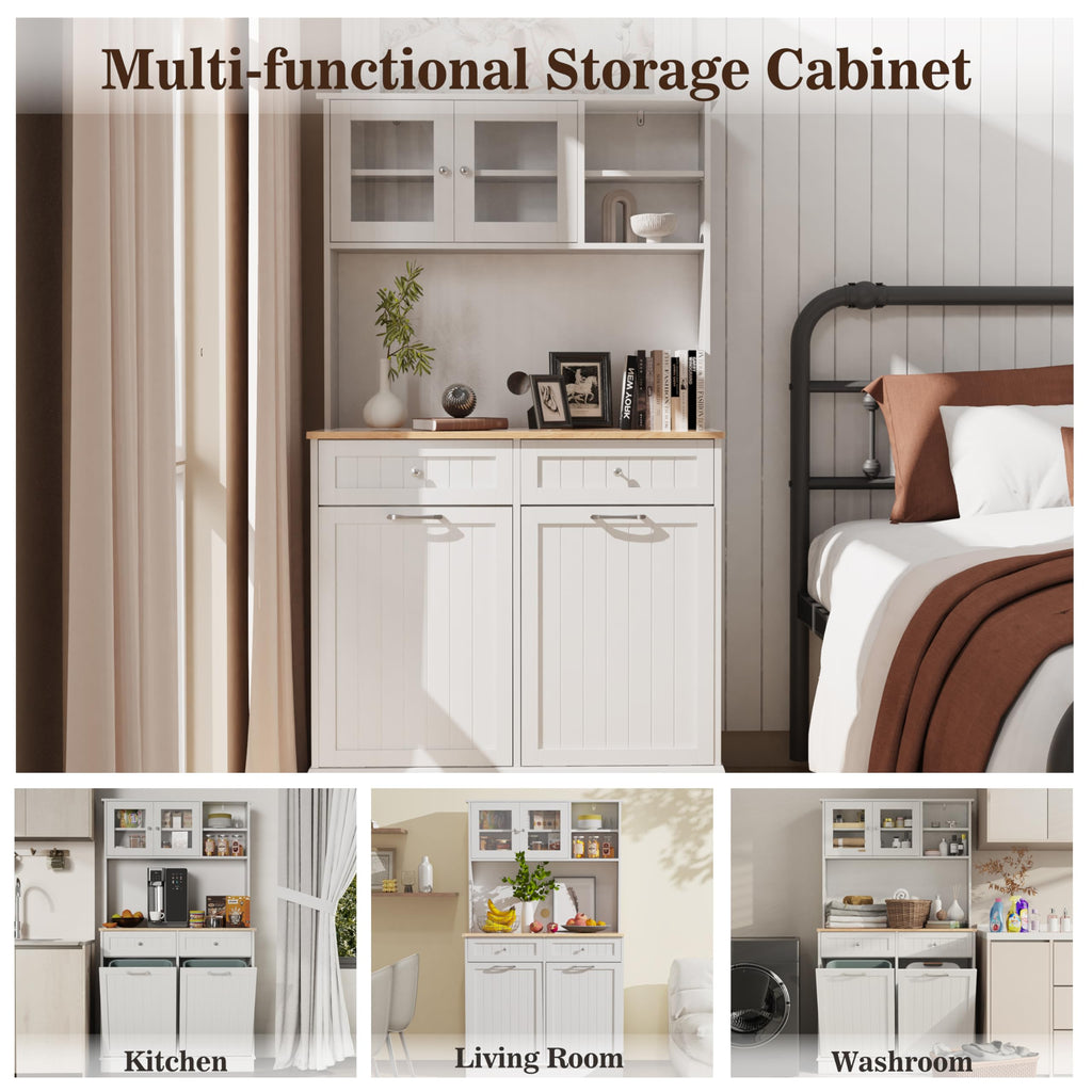 White Tilt Out Trash Can Cabinet Q3469