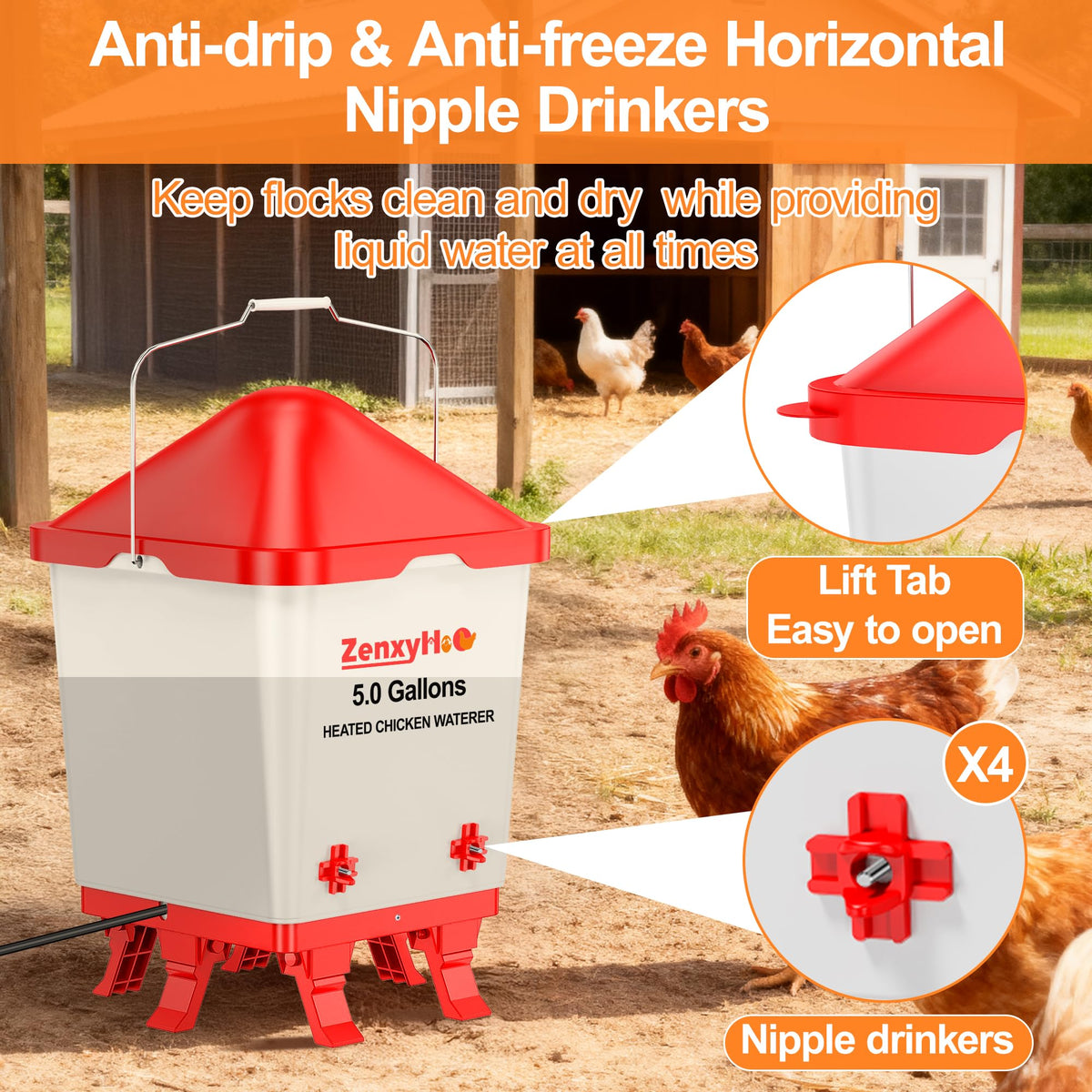 5.0 Gal Heated Chicken Waterer Bucket H5211