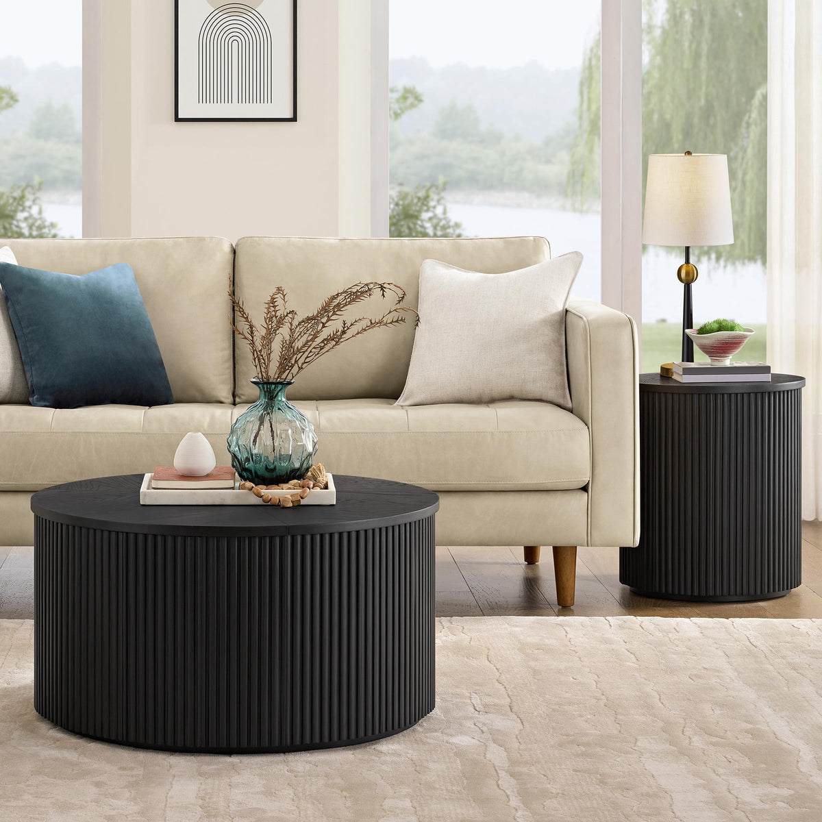 Black Fluted Round Coffee Table N4341
