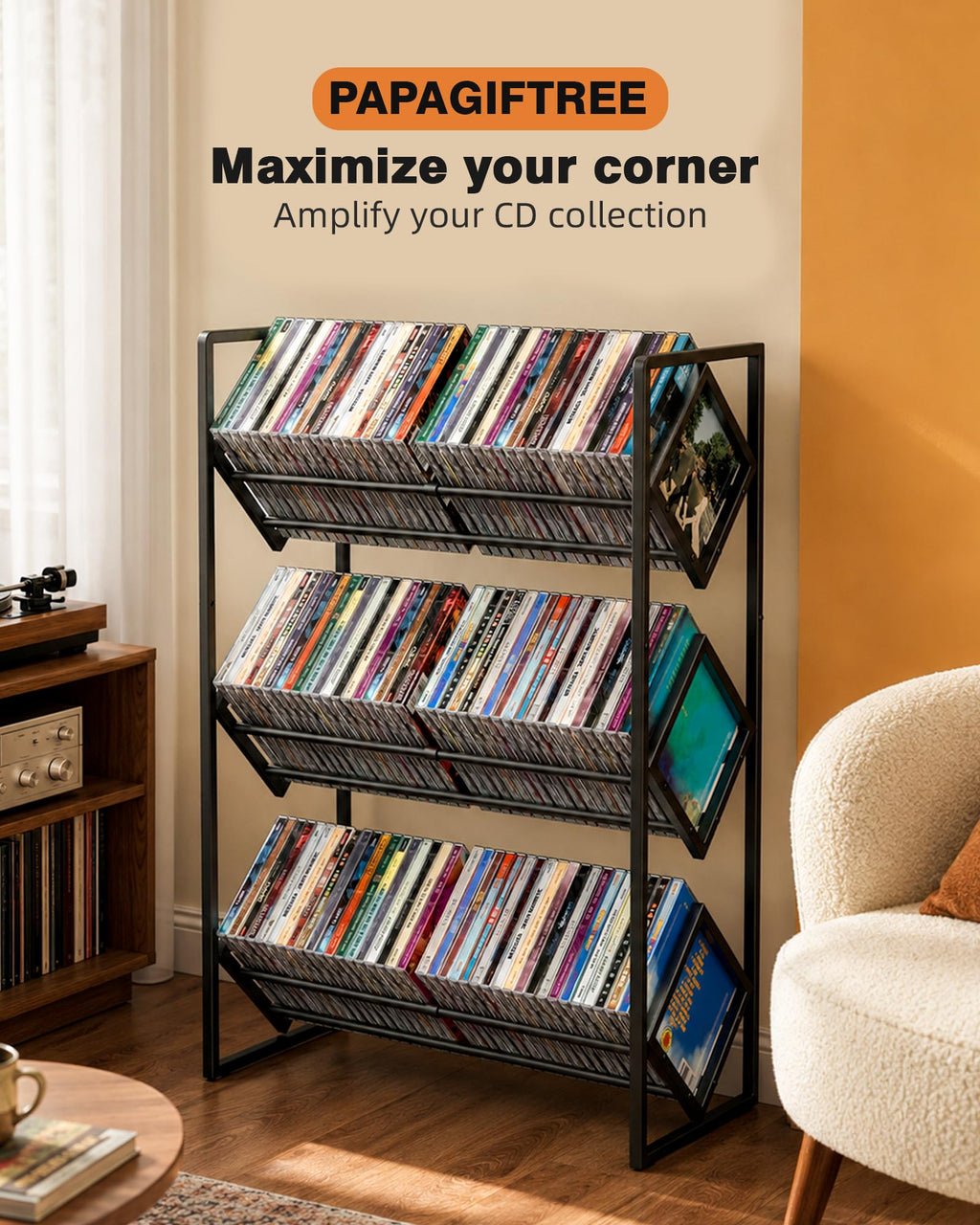 3-Tier CD Storage Metal Display Shelf with Adjustable Divider C4277