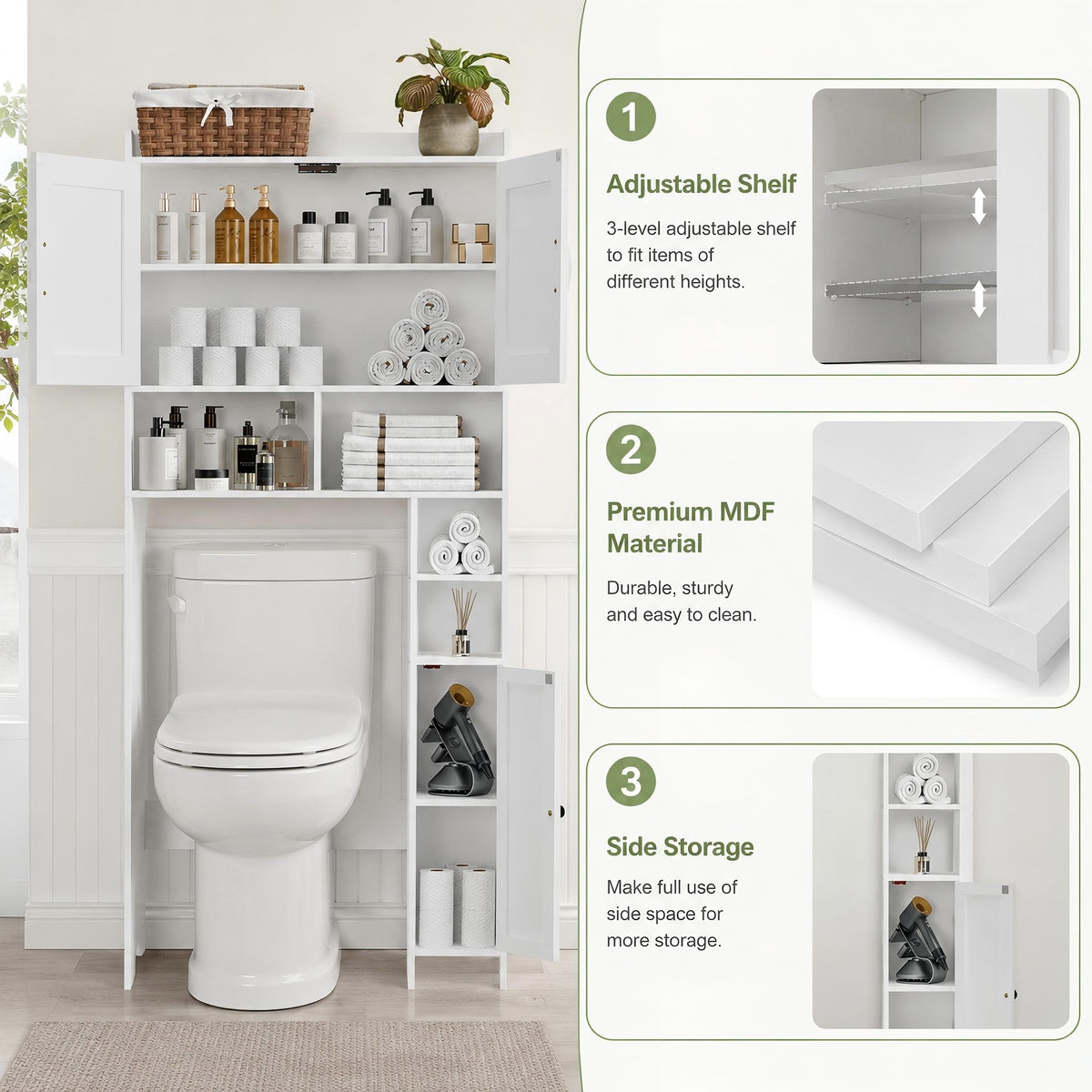 Wooden Over The Toilet Storage Cabinet with Barn Door H529414
