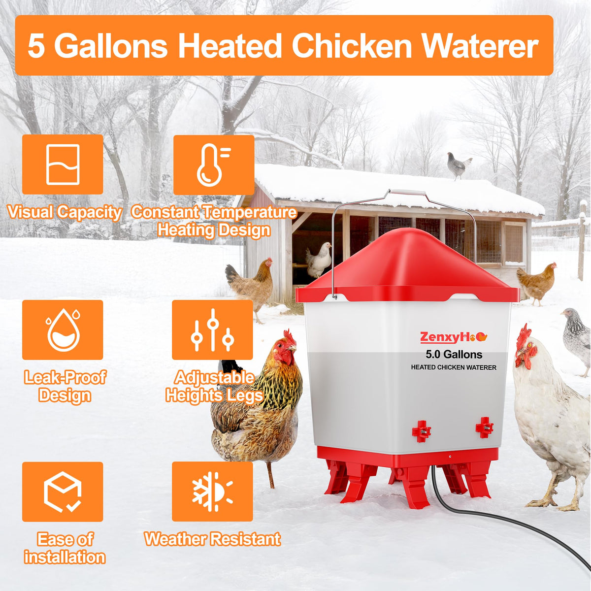 5.0 Gal Heated Chicken Waterer Bucket H5211