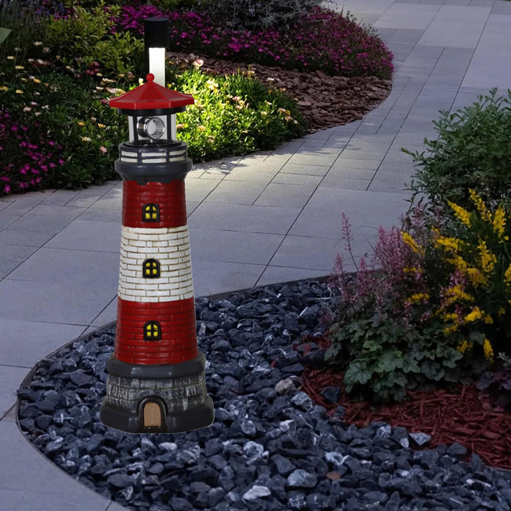 Solar Lighthouse with Rotating LED Lights, 4.7x4.7x14.8 Decorative Garden Statues, Red P9947