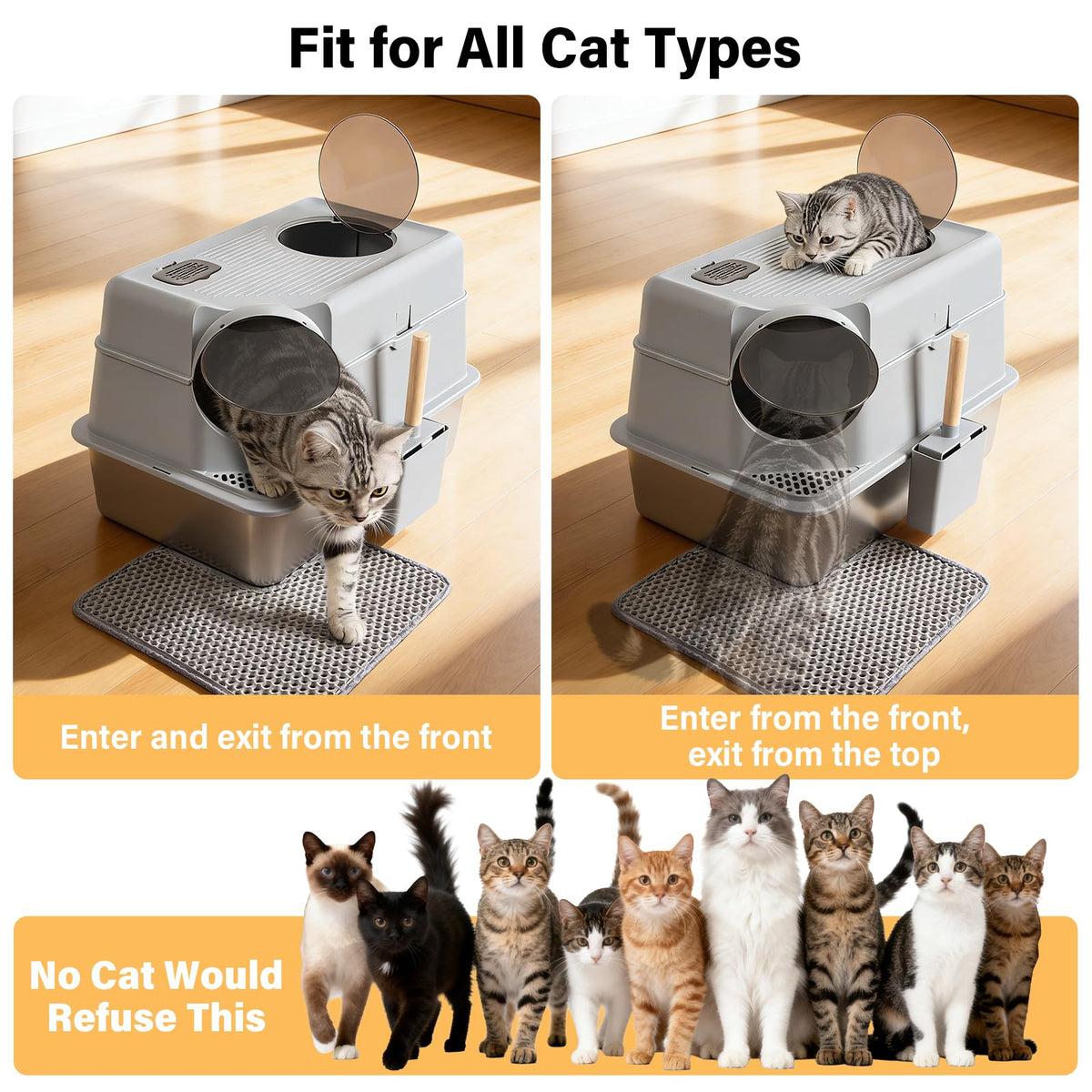 XL Stainless Steel Enclosed Cat Litter Box with Lid T947