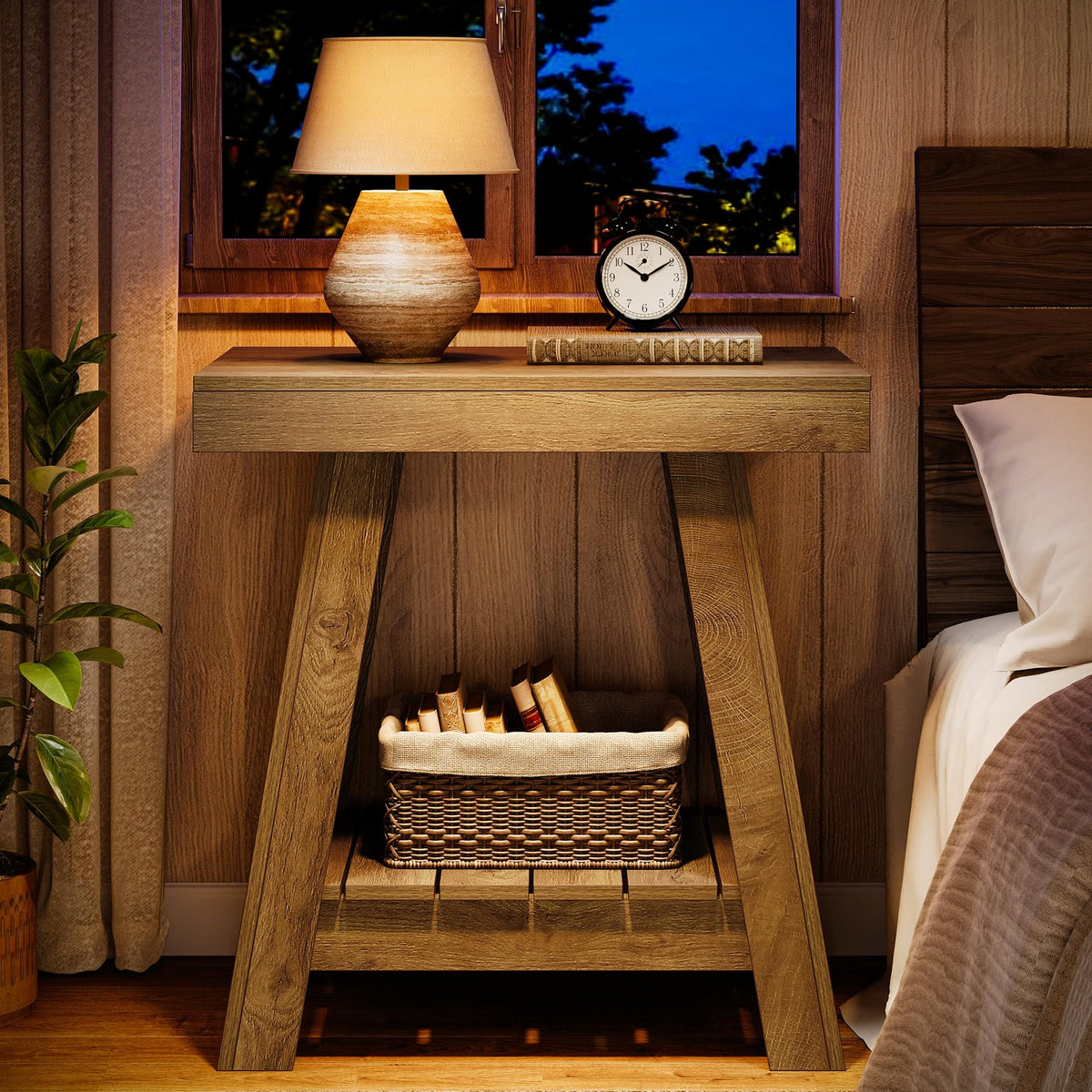 2-Tier Wooden End Table with Storage E975