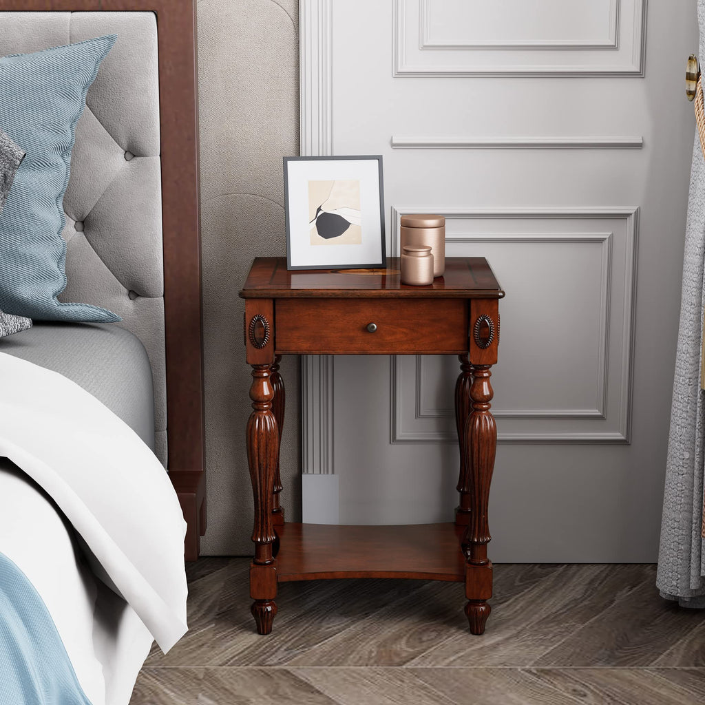 Wood End Table with Drawer and Storage Shelf L4279