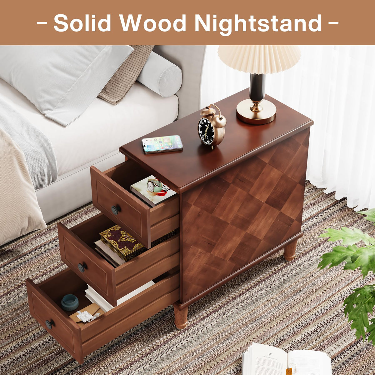 Solid Wood End Table Set of 2 with Drawers D3635