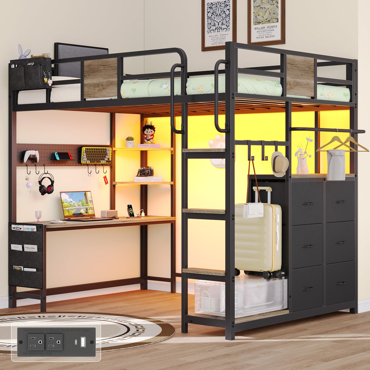 Twin Loft Bed with Storage and 6 Drawers C2638
